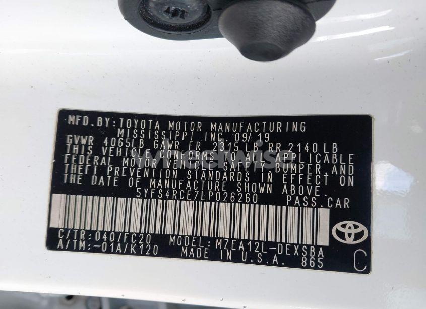 Photo 9 of 2020 Toyota Corolla SE (VIN 5YFS4RCE7LP026260)