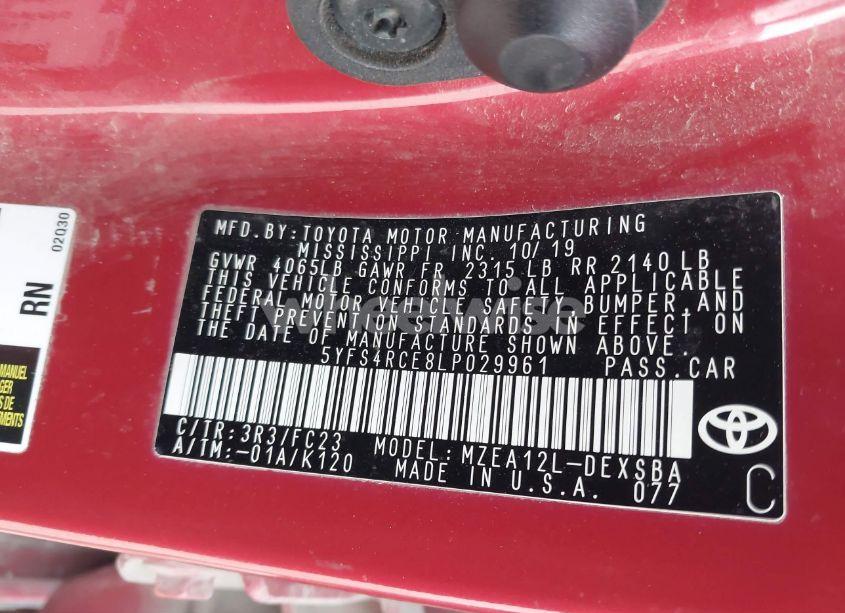 Photo 9 of 2020 Toyota Corolla SE (VIN 5YFS4RCE8LP029961)