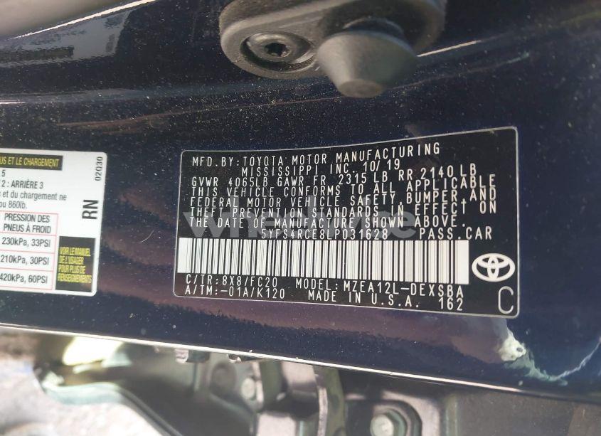 Photo 9 of 2020 Toyota Corolla SE (VIN 5YFS4RCE8LP031628)