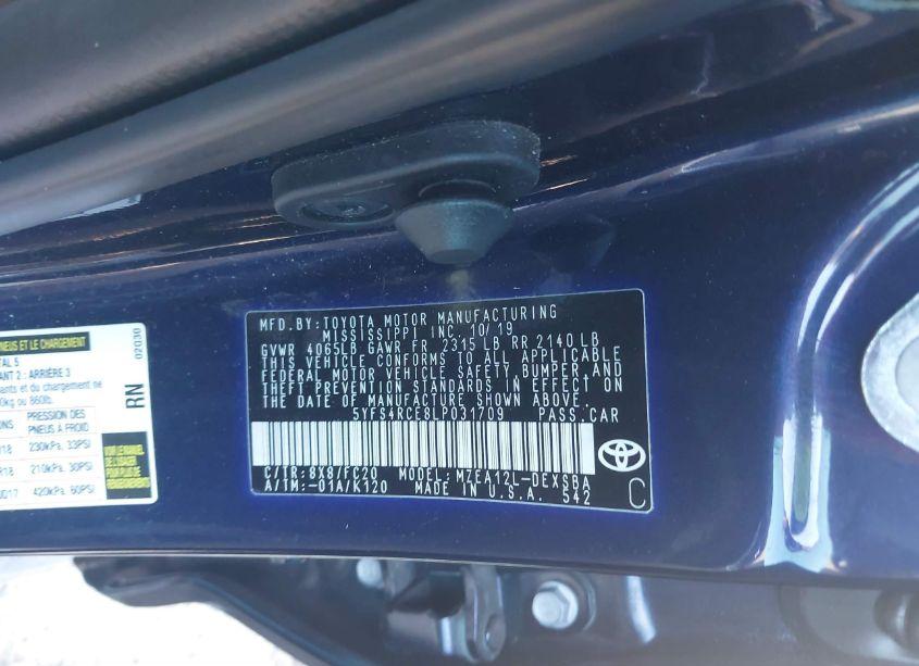 Photo 9 of 2020 Toyota Corolla SE (VIN 5YFS4RCE8LP031709)