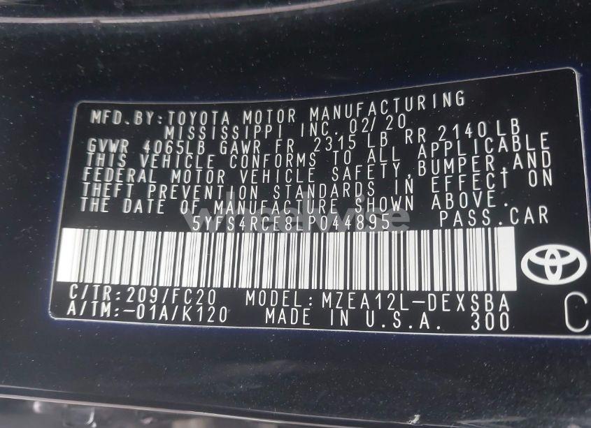 Photo 9 of 2020 Toyota Corolla SE (VIN 5YFS4RCE8LP044895)