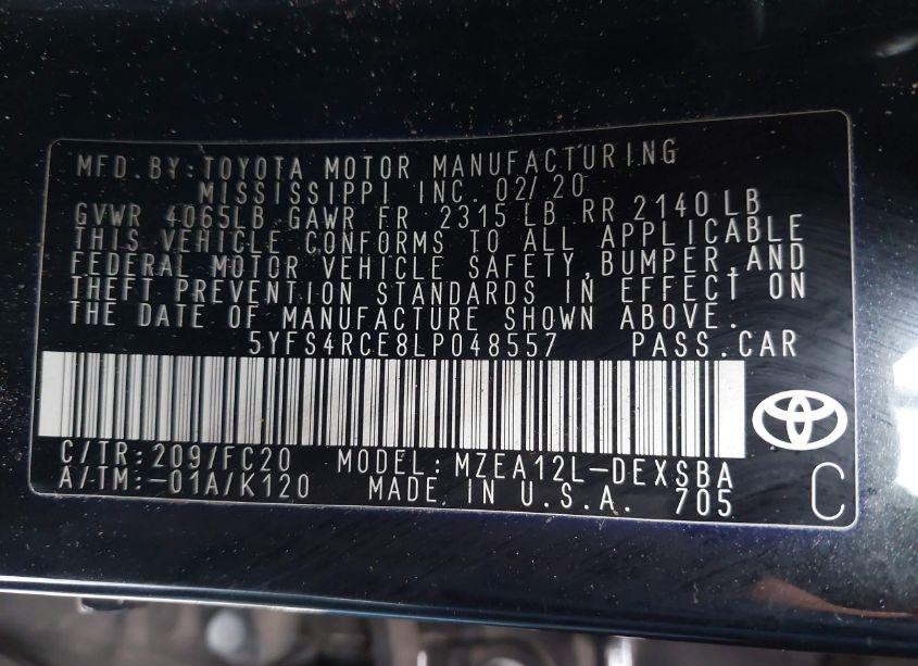 Photo 9 of 2020 Toyota Corolla SE NIGHTSHADE EDITION (VIN 5YFS4RCE8LP048557)