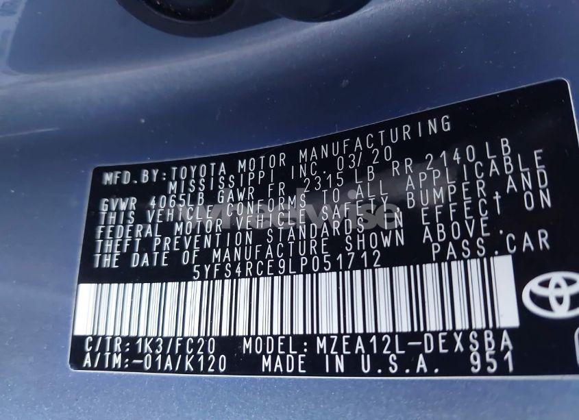 Photo 9 of 2020 Toyota Corolla SE (VIN 5YFS4RCE9LP051712)