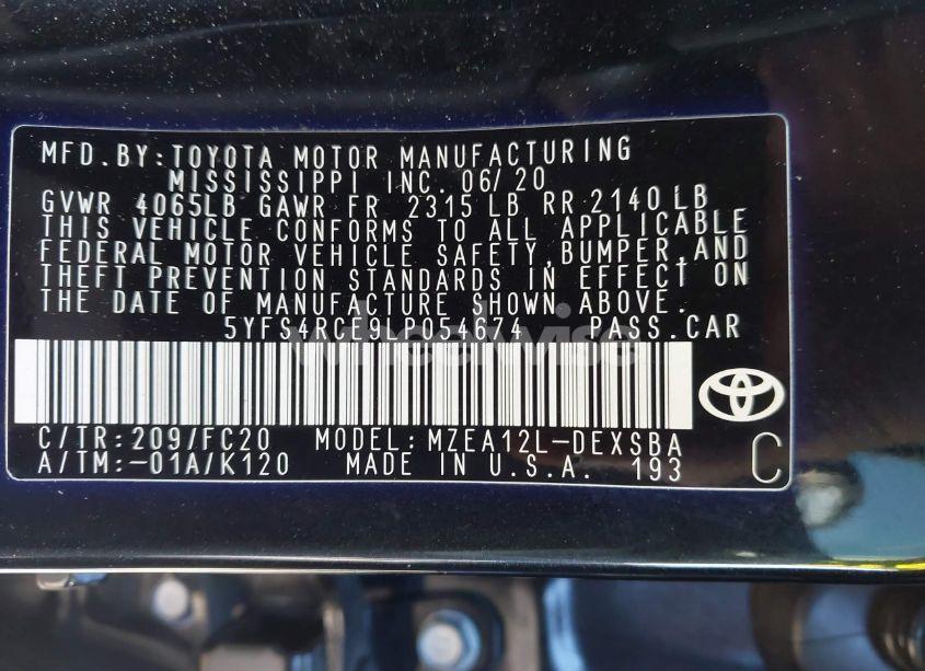 Photo 9 of 2020 Toyota Corolla SE NIGHTSHADE EDITION (VIN 5YFS4RCE9LP054674)