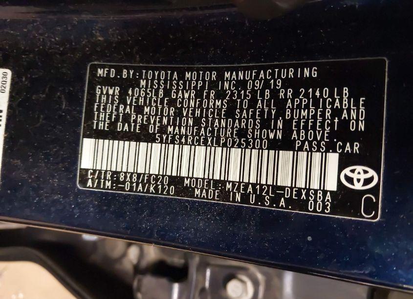 Photo 9 of 2020 Toyota Corolla SE (VIN 5YFS4RCEXLP025300)