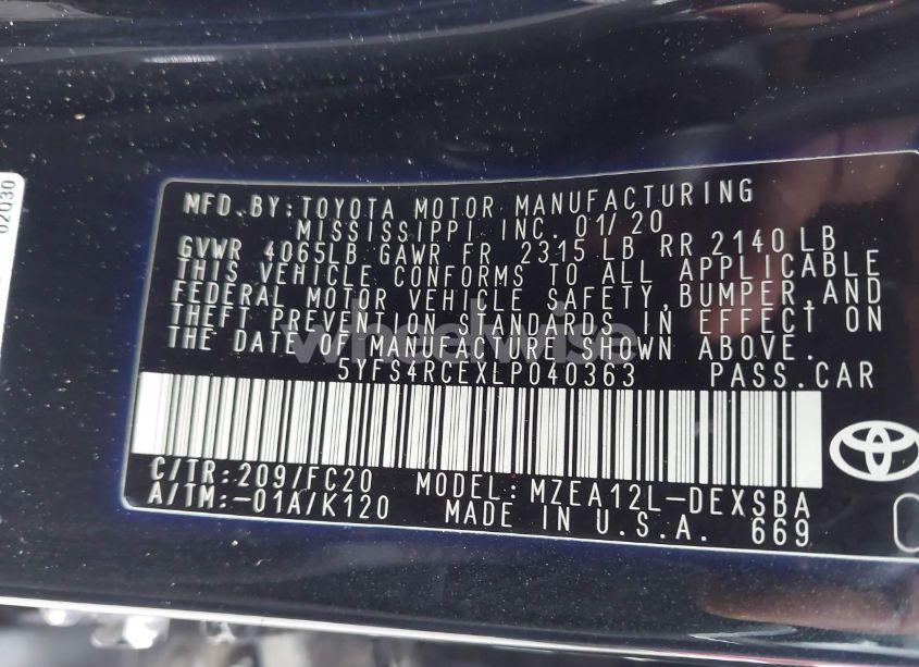 Photo 9 of 2020 Toyota Corolla SE (VIN 5YFS4RCEXLP040363)