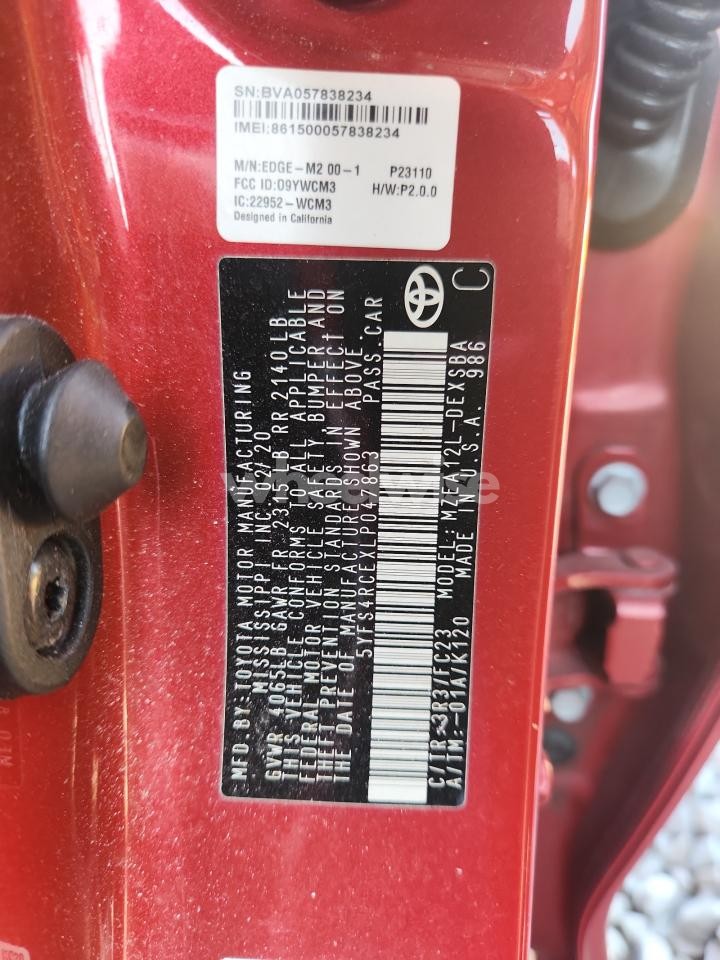 Photo 12 of 2020 TOYOTA COROLLA SE (VIN 5YFS4RCEXLP047863)