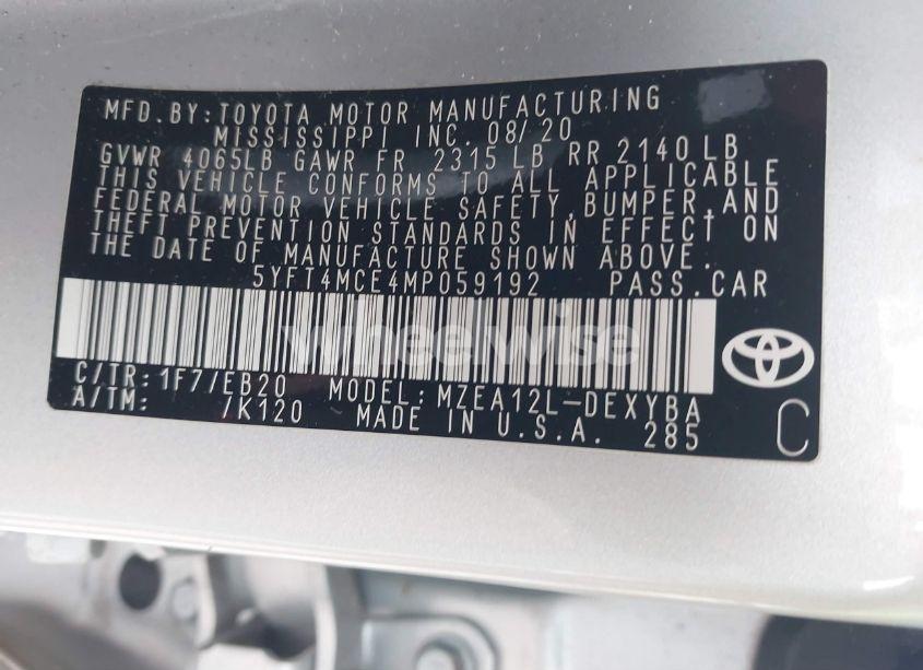 Photo 9 of 2021 Toyota Corolla XSE (VIN 5YFT4MCE4MP059192)