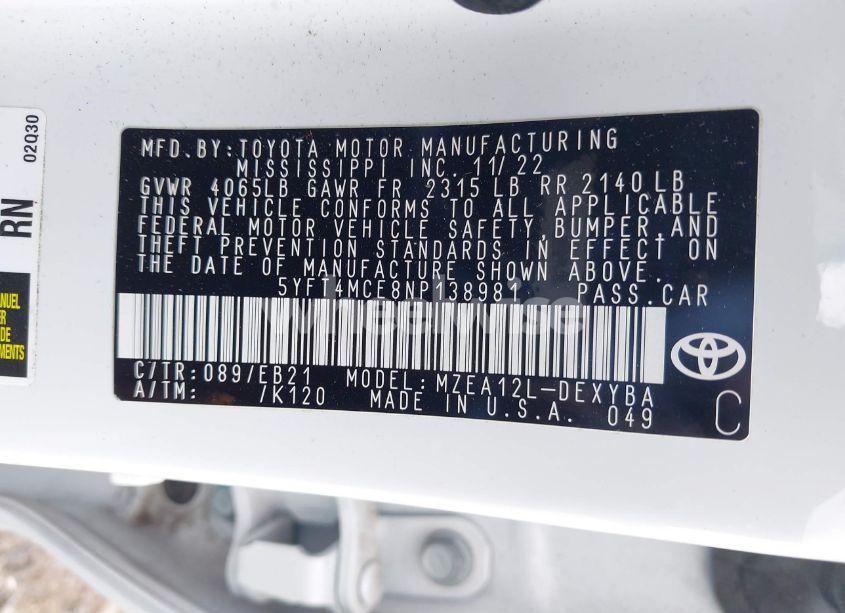 Photo 9 of 2022 Toyota Corolla XSE (VIN 5YFT4MCE8NP138981)