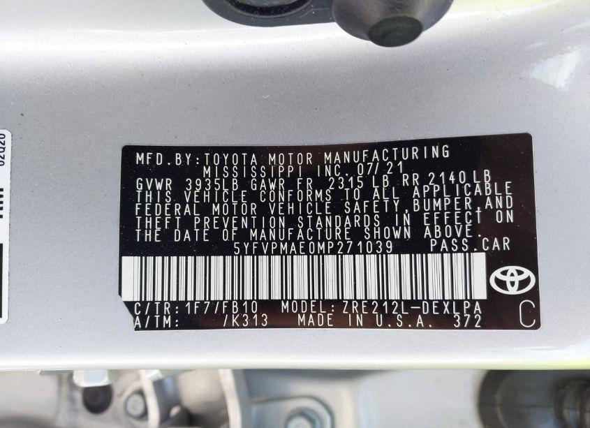 Photo 9 of 2021 Toyota Corolla LE (VIN 5YFVPMAE0MP271039)