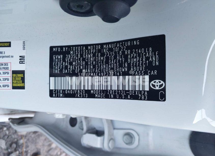 Photo 9 of 2022 Toyota Corolla LE (VIN 5YFVPMAE4NP377141)