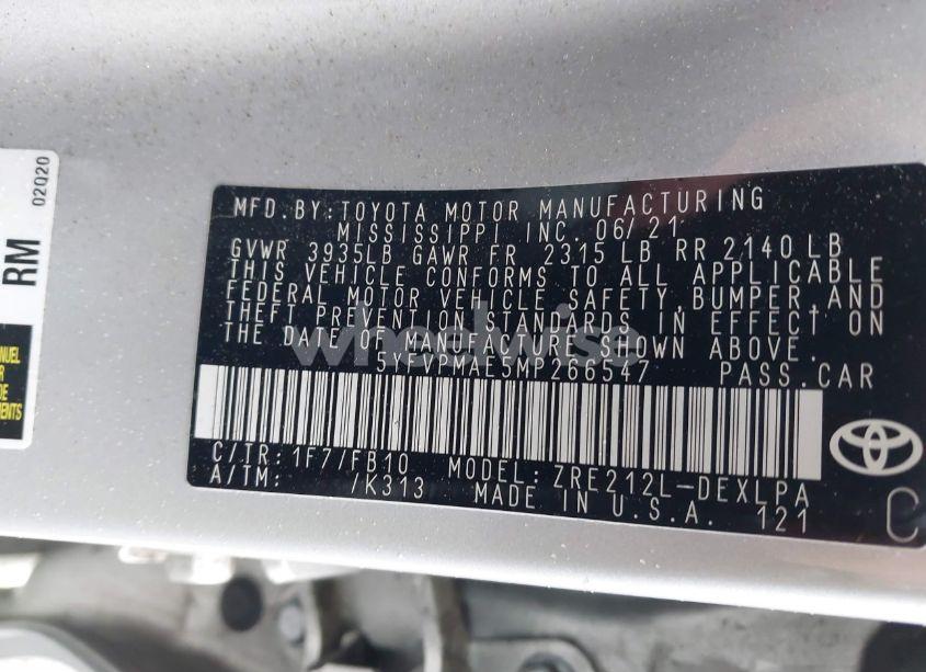 Photo 9 of 2021 Toyota Corolla LE (VIN 5YFVPMAE5MP266547)