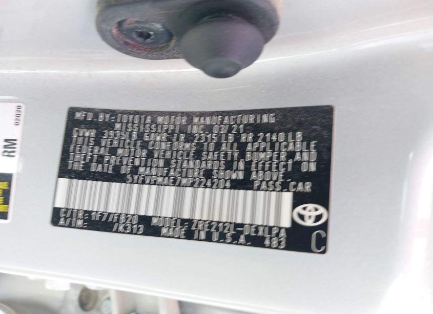 Photo 9 of 2021 Toyota Corolla LE (VIN 5YFVPMAE7MP224204)