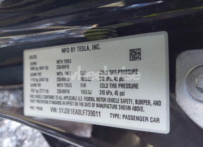 Photo 9 of 2020 Tesla Model 3 STANDARD RANGE PLUS REAR-WHEEL DRIVE/STANDARD RANGE REAR-WHEEL DRIVE (VIN 5YJ3E1EA0LF739011)