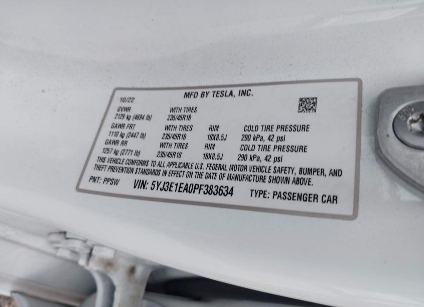 Photo 9 of 2023 Tesla Model 3 REAR-WHEEL DRIVE (VIN 5YJ3E1EA0PF383634)