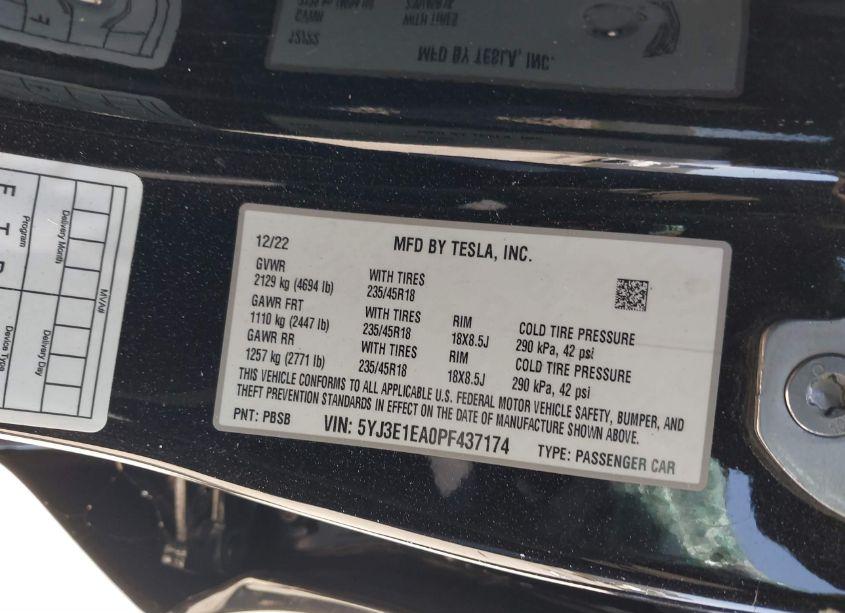 Photo 9 of 2023 Tesla Model 3 REAR-WHEEL DRIVE (VIN 5YJ3E1EA0PF437174)