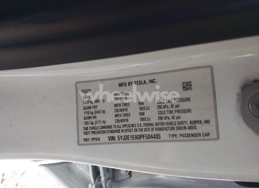 Photo 9 of 2023 Tesla Model 3 REAR-WHEEL DRIVE (VIN 5YJ3E1EA0PF504405)