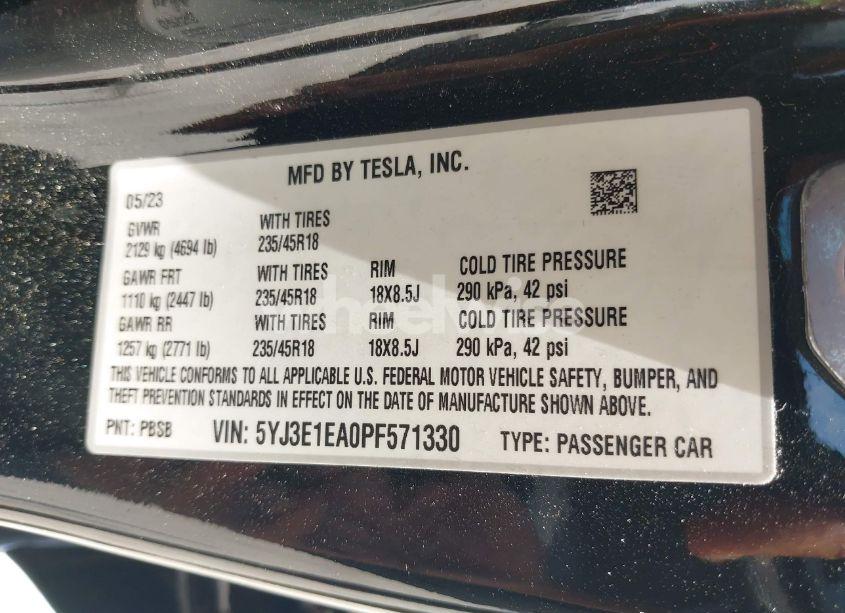 Photo 9 of 2023 Tesla Model 3 REAR-WHEEL DRIVE (VIN 5YJ3E1EA0PF571330)