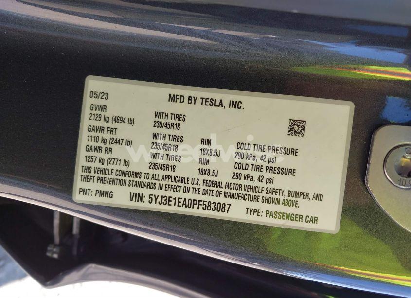 Photo 9 of 2023 Tesla Model 3 REAR-WHEEL DRIVE (VIN 5YJ3E1EA0PF583087)