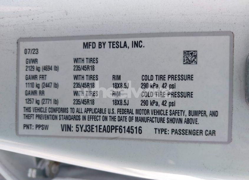 Photo 9 of 2023 Tesla Model 3 REAR-WHEEL DRIVE (VIN 5YJ3E1EA0PF614516)