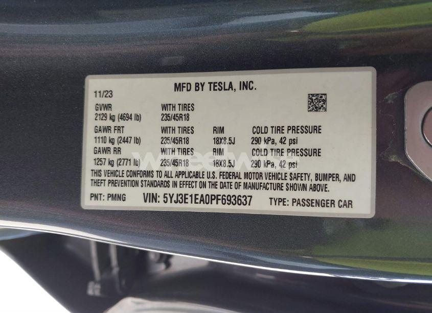 Photo 9 of 2023 Tesla Model 3 REAR-WHEEL DRIVE (VIN 5YJ3E1EA0PF693637)