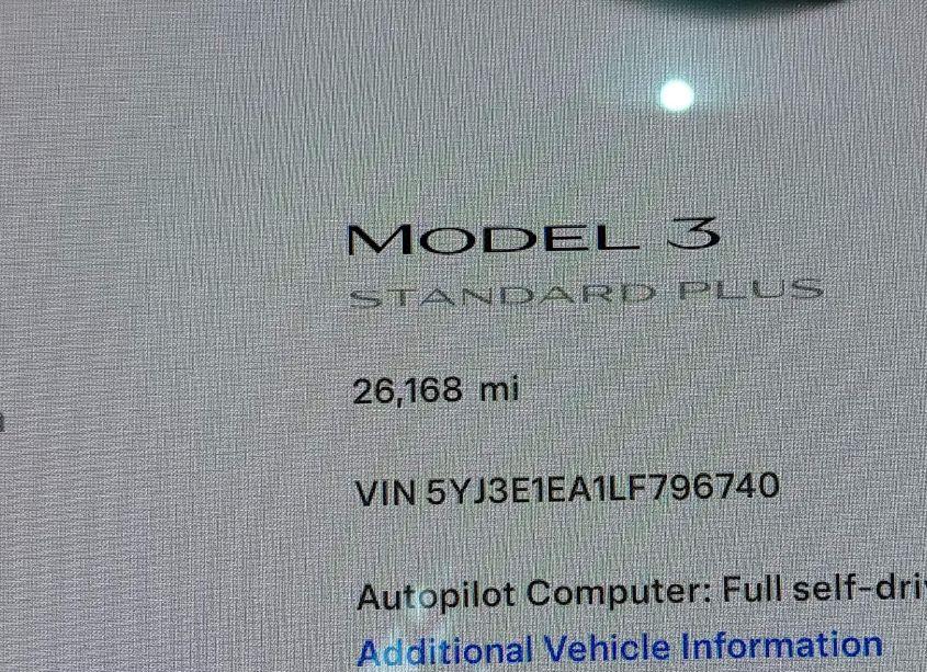 Photo 15 of 2020 Tesla Model 3 STANDARD RANGE PLUS REAR-WHEEL DRIVE/STANDARD RANGE REAR-WHEEL DRIVE (VIN 5YJ3E1EA1LF796740)