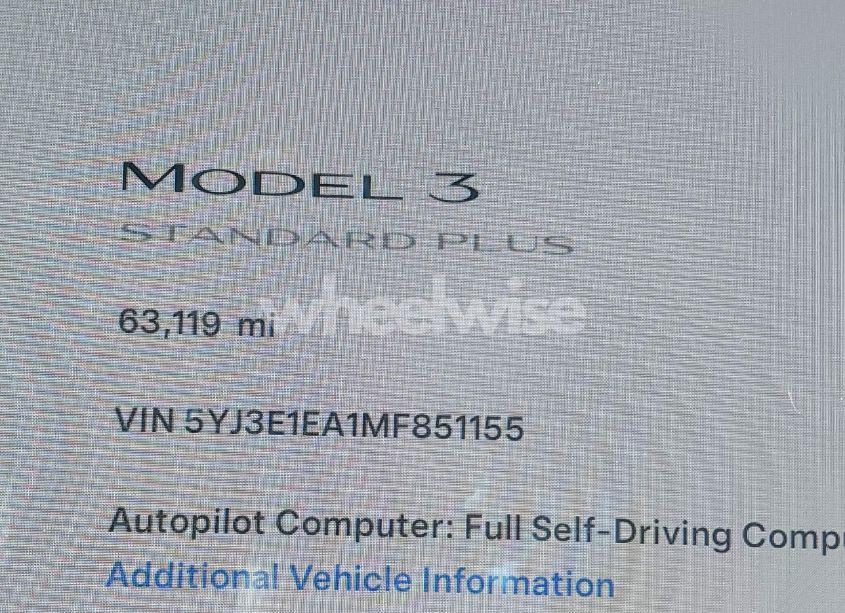 Photo 15 of 2021 Tesla Model 3 STANDARD RANGE PLUS REAR-WHEEL DRIVE (VIN 5YJ3E1EA1MF851155)