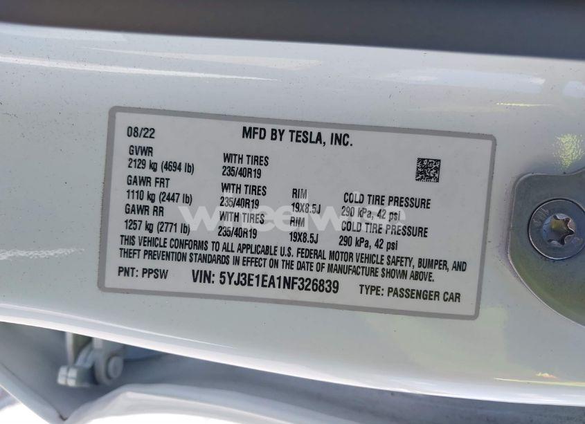 Photo 9 of 2022 Tesla Model 3 REAR-WHEEL DRIVE (VIN 5YJ3E1EA1NF326839)