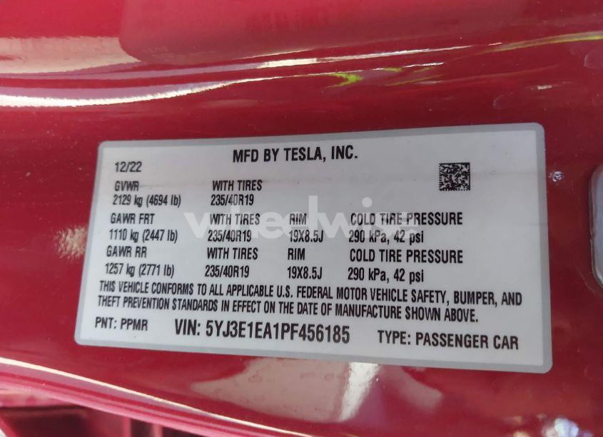 Photo 9 of 2023 Tesla Model 3 REAR-WHEEL DRIVE (VIN 5YJ3E1EA1PF456185)