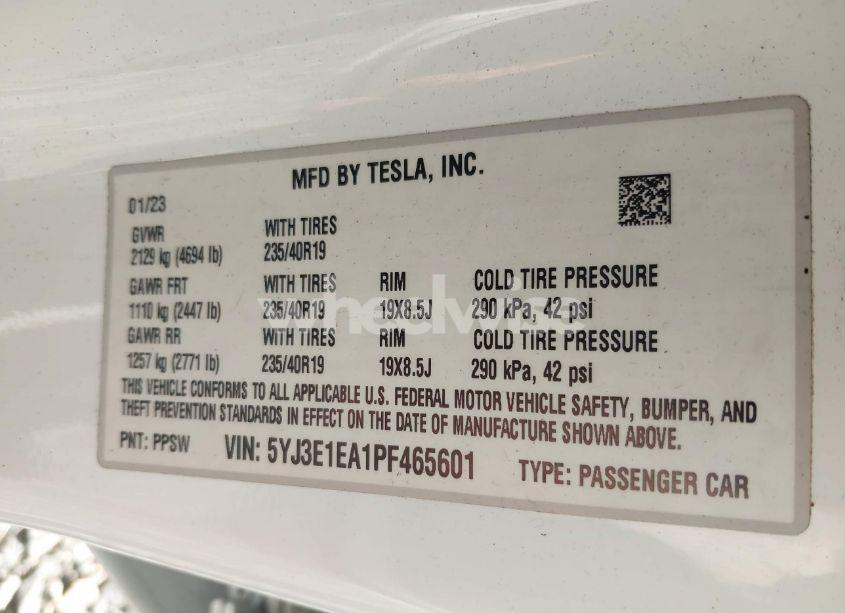 Photo 9 of 2023 Tesla Model 3 REAR-WHEEL DRIVE (VIN 5YJ3E1EA1PF465601)