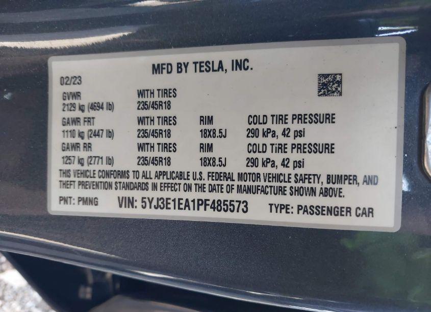 Photo 9 of 2023 Tesla Model 3 REAR-WHEEL DRIVE (VIN 5YJ3E1EA1PF485573)