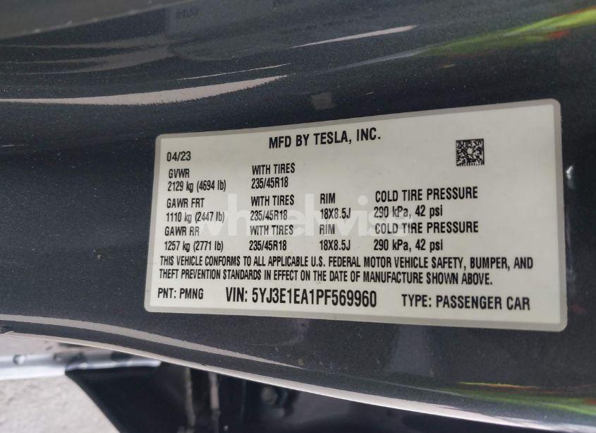 Photo 9 of 2023 Tesla Model 3 REAR-WHEEL DRIVE (VIN 5YJ3E1EA1PF569960)