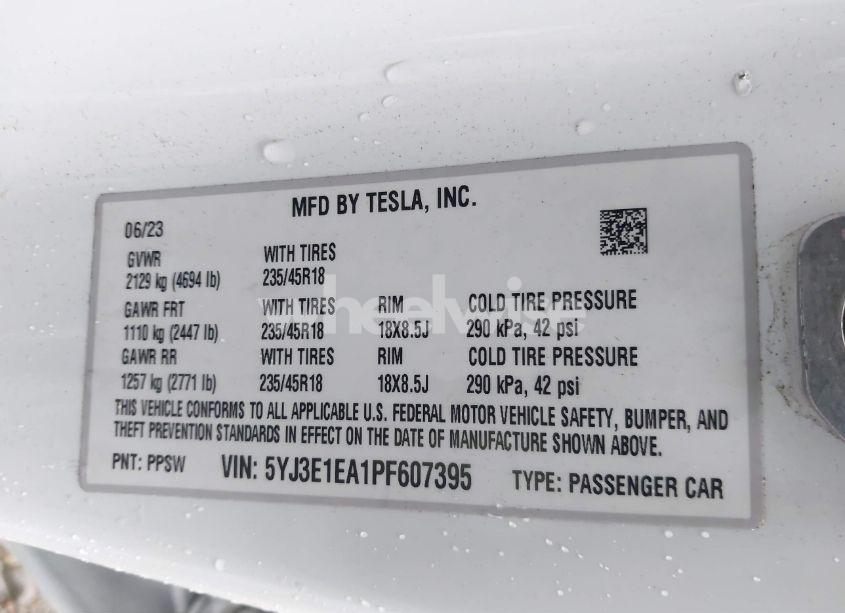 Photo 9 of 2023 Tesla Model 3 REAR-WHEEL DRIVE (VIN 5YJ3E1EA1PF607395)