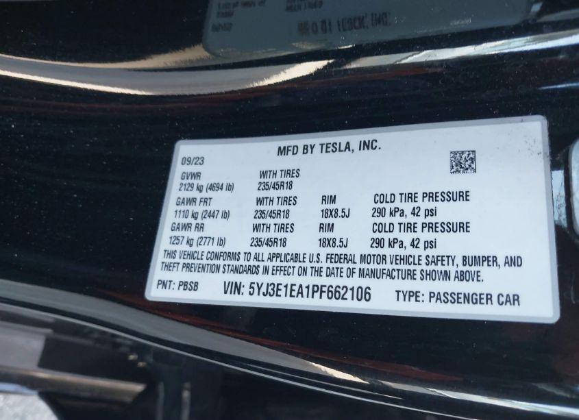 Photo 9 of 2023 Tesla Model 3 REAR-WHEEL DRIVE (VIN 5YJ3E1EA1PF662106)