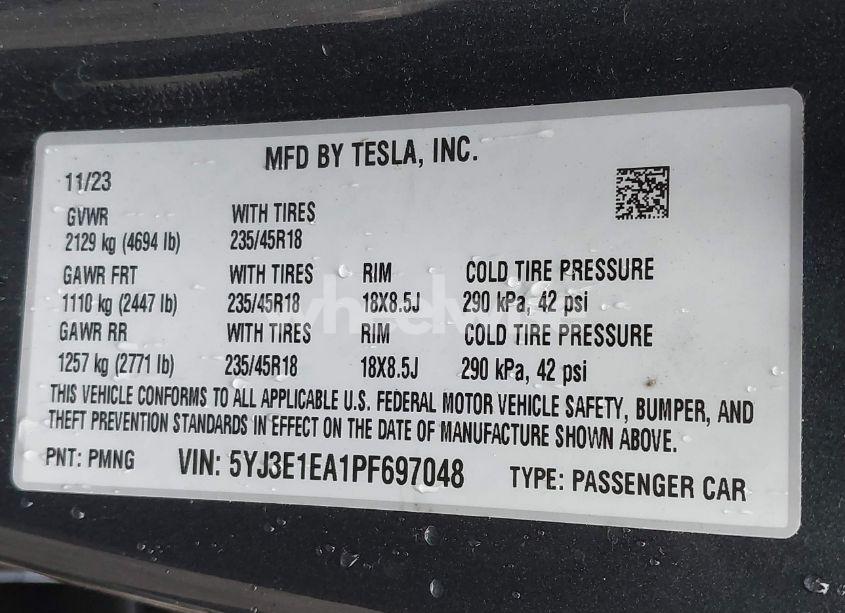 Photo 9 of 2023 Tesla Model 3 REAR-WHEEL DRIVE (VIN 5YJ3E1EA1PF697048)
