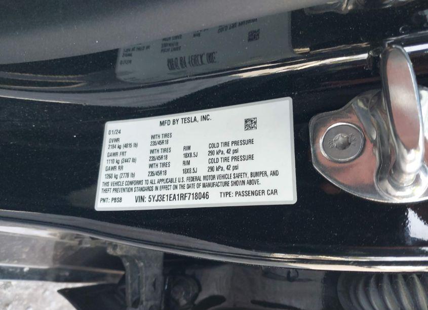 Photo 9 of 2024 Tesla Model 3 LONG RANGE DUAL MOTOR ALL-WHEEL DRIVE/REAR-WHEEL DRIVE (VIN 5YJ3E1EA1RF718046)