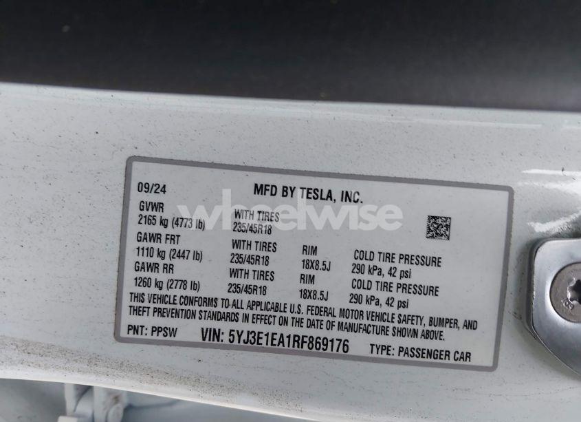 Photo 9 of 2024 Tesla Model 3 LONG RANGE DUAL MOTOR ALL-WHEEL DRIVE/REAR-WHEEL DRIVE (VIN 5YJ3E1EA1RF869176)