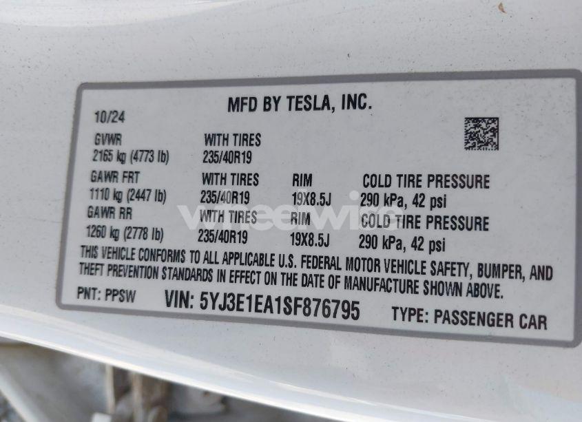 Photo 9 of 2025 Tesla Model 3 LONG RANGE REAR-WHEEL DRIVE (VIN 5YJ3E1EA1SF876795)