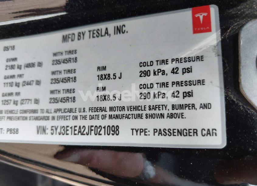 Photo 9 of 2018 Tesla Model 3 LONG RANGE/MID RANGE (VIN 5YJ3E1EA2JF021098)