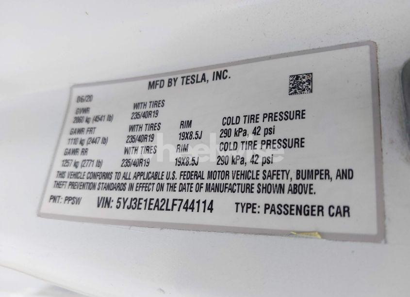 Photo 9 of 2020 Tesla Model 3 STANDARD RANGE PLUS REAR-WHEEL DRIVE/STANDARD RANGE REAR-WHEEL DRIVE (VIN 5YJ3E1EA2LF744114)