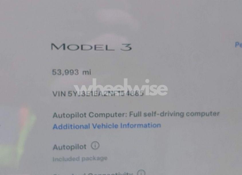 Photo 15 of 2022 Tesla Model 3 REAR-WHEEL DRIVE (VIN 5YJ3E1EA2NF154885)