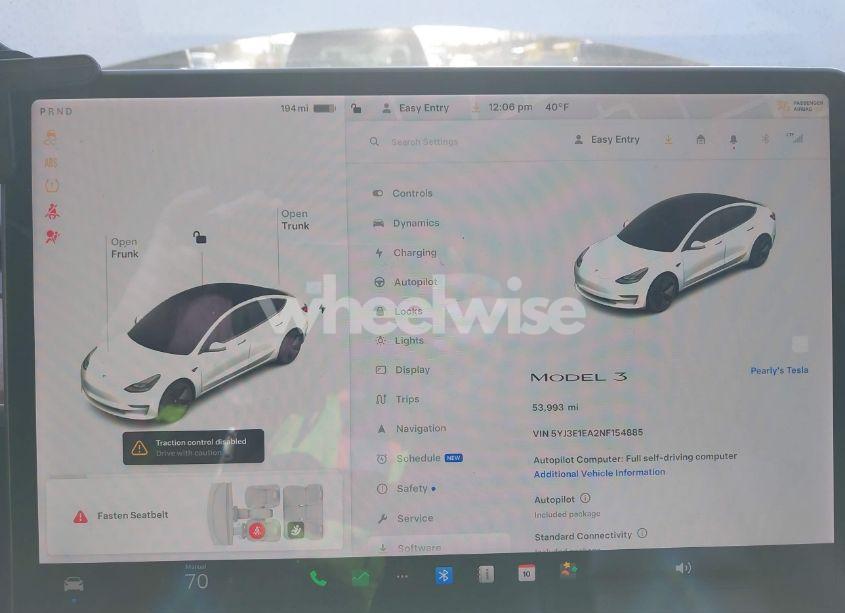 Photo 7 of 2022 Tesla Model 3 REAR-WHEEL DRIVE (VIN 5YJ3E1EA2NF154885)