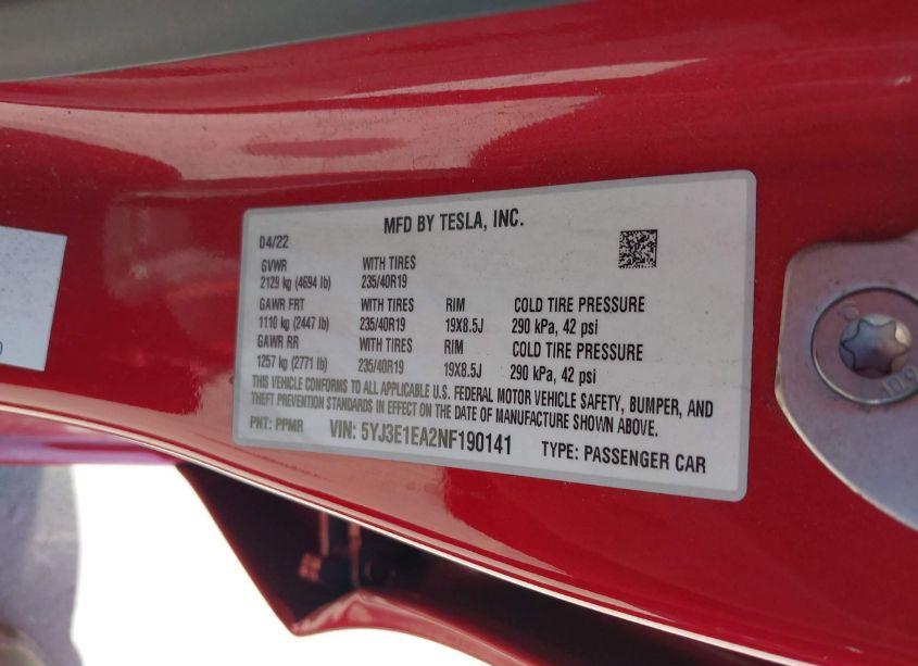 Photo 9 of 2022 Tesla Model 3 REAR-WHEEL DRIVE (VIN 5YJ3E1EA2NF190141)