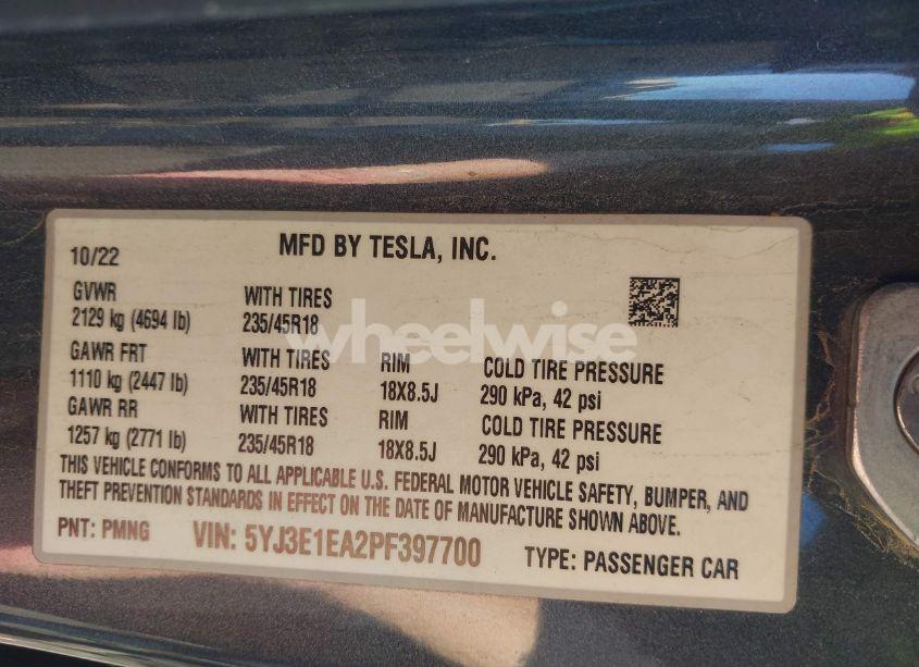 Photo 9 of 2023 Tesla Model 3 REAR-WHEEL DRIVE (VIN 5YJ3E1EA2PF397700)