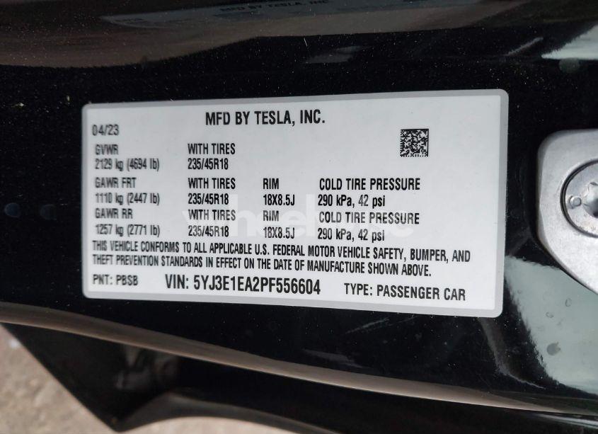Photo 9 of 2023 Tesla Model 3 REAR-WHEEL DRIVE (VIN 5YJ3E1EA2PF556604)