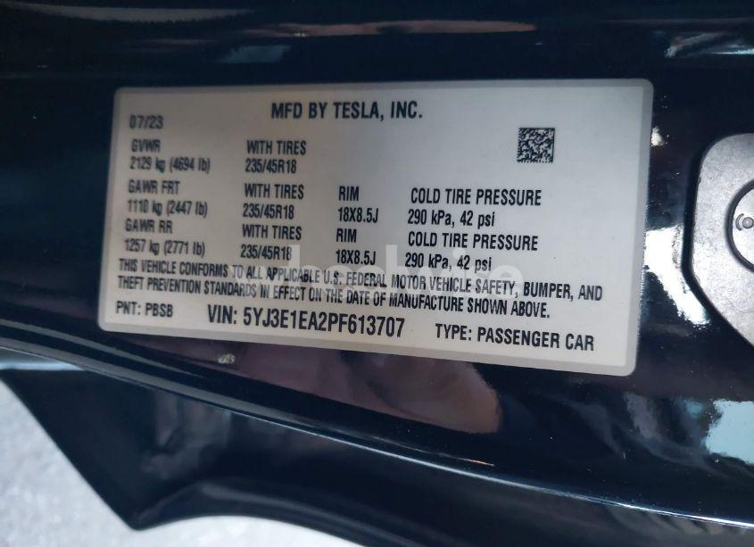 Photo 9 of 2023 Tesla Model 3 REAR-WHEEL DRIVE (VIN 5YJ3E1EA2PF613707)