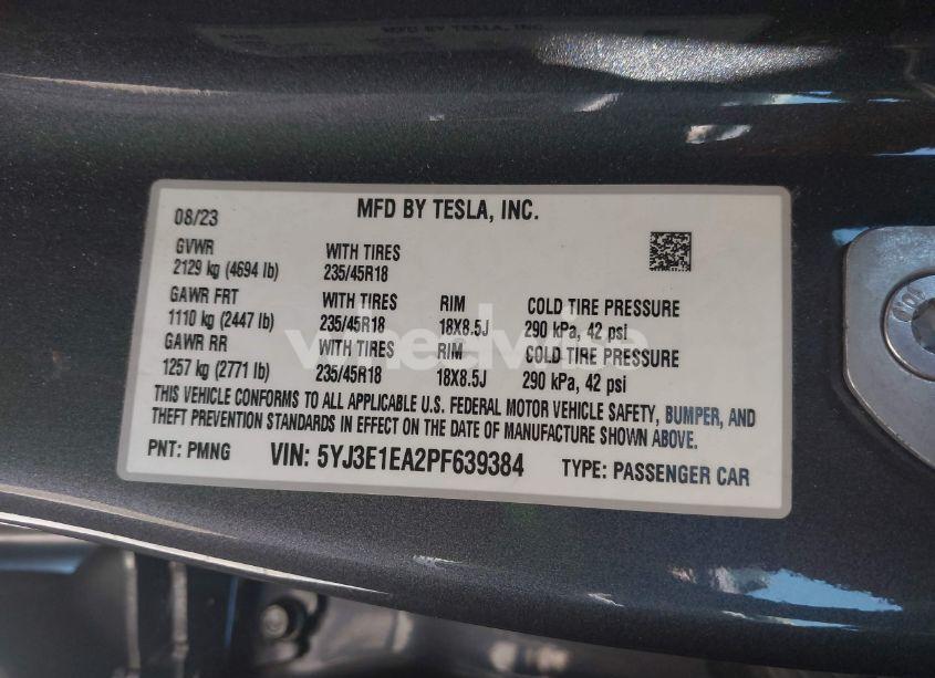 Photo 9 of 2023 Tesla Model 3 REAR-WHEEL DRIVE (VIN 5YJ3E1EA2PF639384)