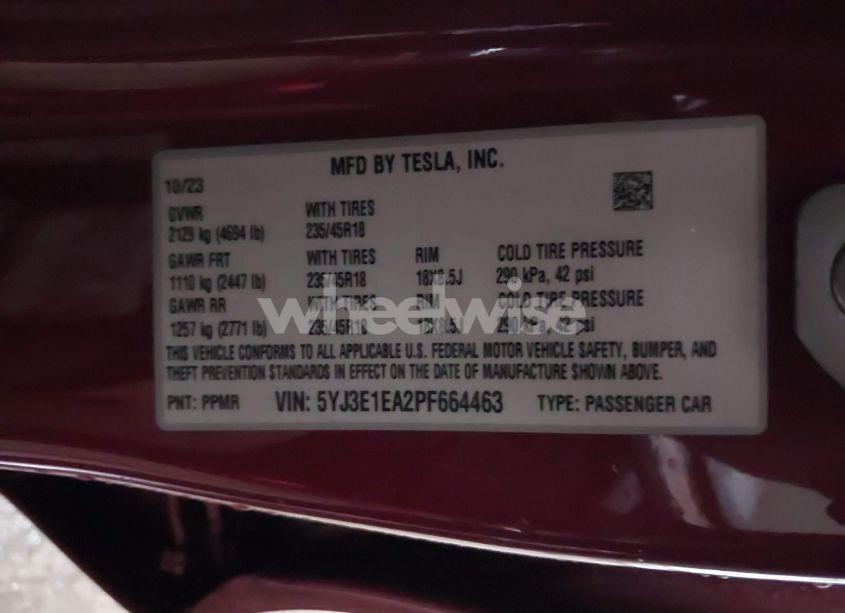 Photo 9 of 2023 Tesla Model 3 REAR-WHEEL DRIVE (VIN 5YJ3E1EA2PF664463)