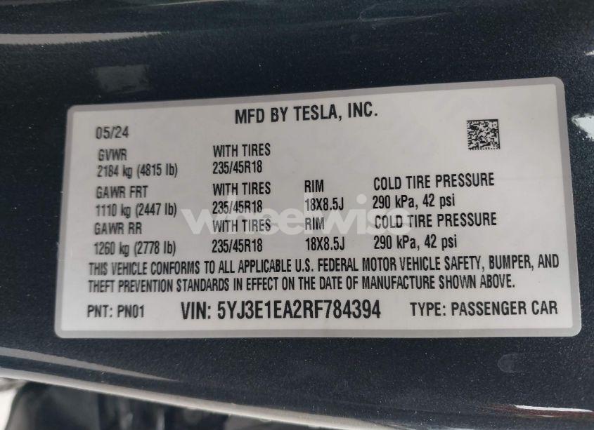 Photo 9 of 2024 Tesla Model 3 (VIN 5YJ3E1EA2RF784394)