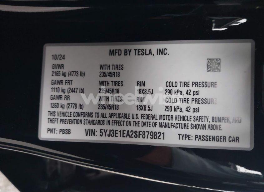 Photo 9 of 2025 Tesla Model 3 LONG RANGE REAR-WHEEL DRIVE (VIN 5YJ3E1EA2SF879821)